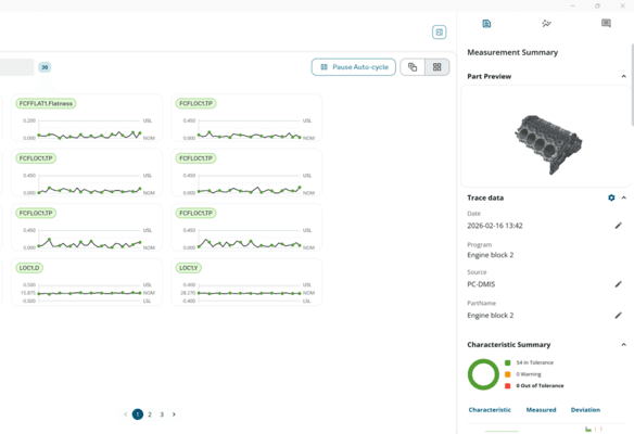 Real-time parts dashboard and Measurement session history